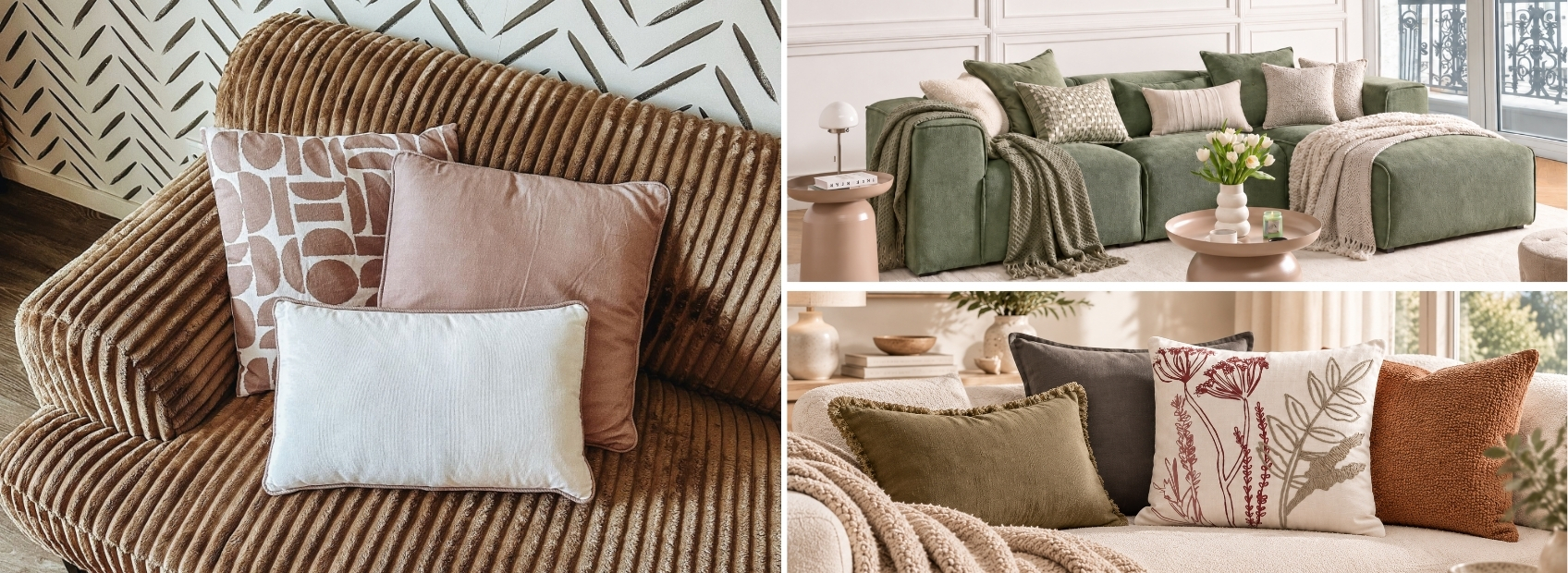 three decorative scatter cushions